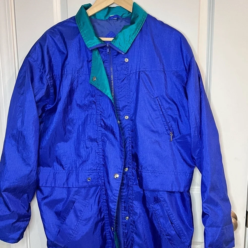 Maggie Sport Vintage Blue & Green Women’s Windbreaker Jacket Sz M